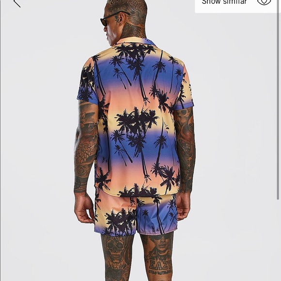 Boohoo Man Revere Palm Print 2- Piece - Picture 2 of 2